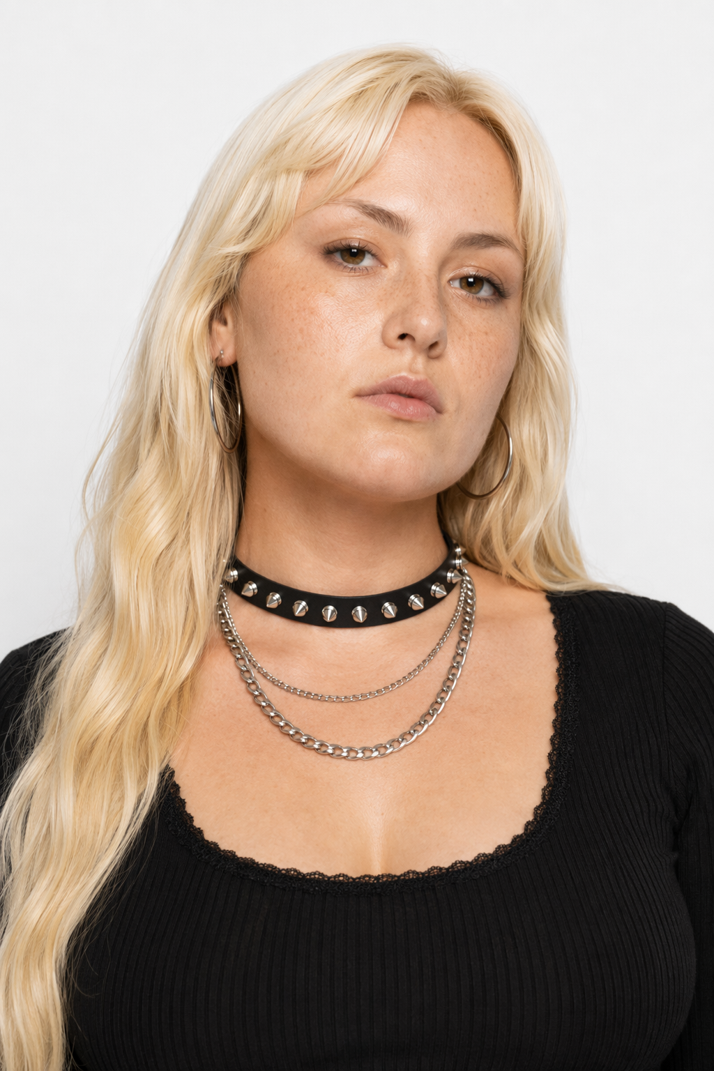 Studded Chain Leather Choker Black