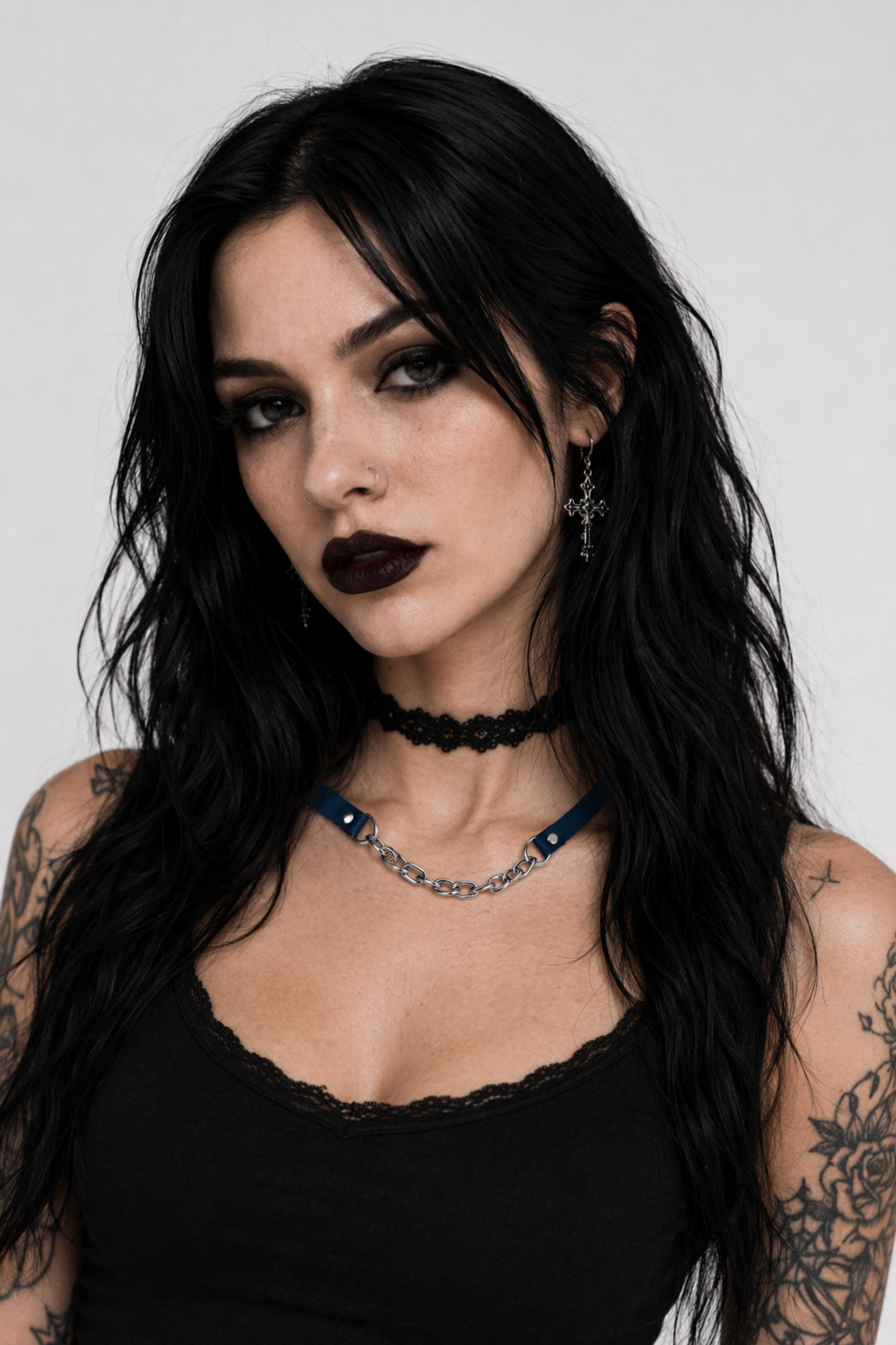 "Chic Black Chain Necklace" blue