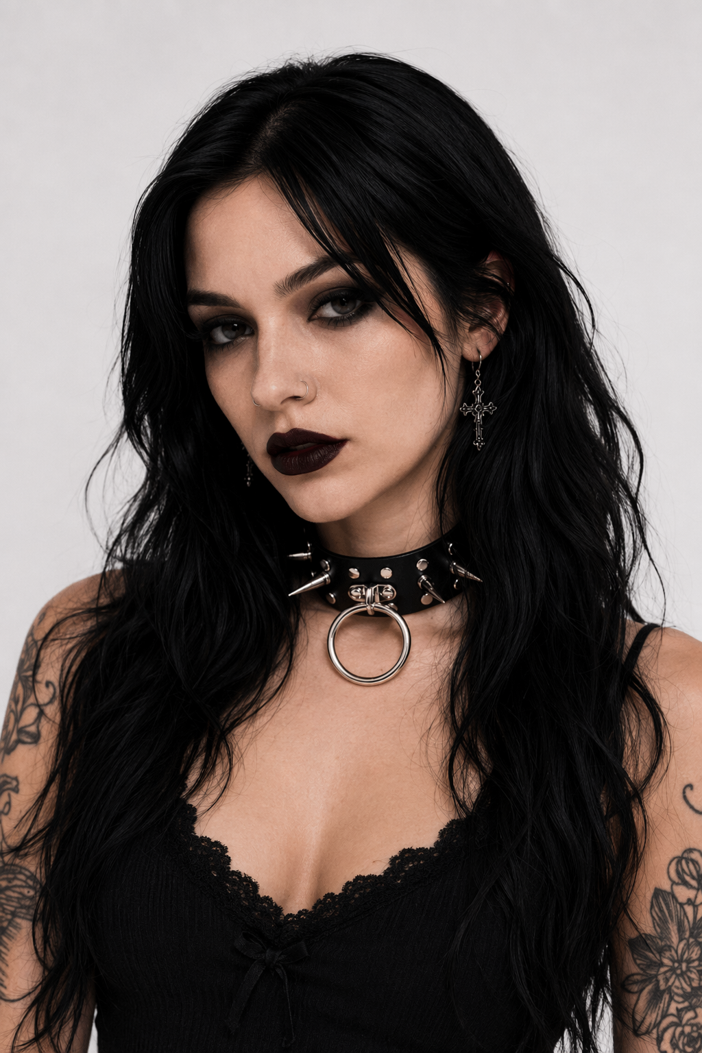 Faux Leather Spike Choker - Black Black