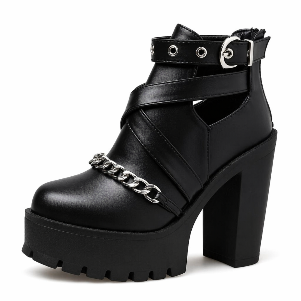 Gothic Ankle Chain Platform Boots. black shoes