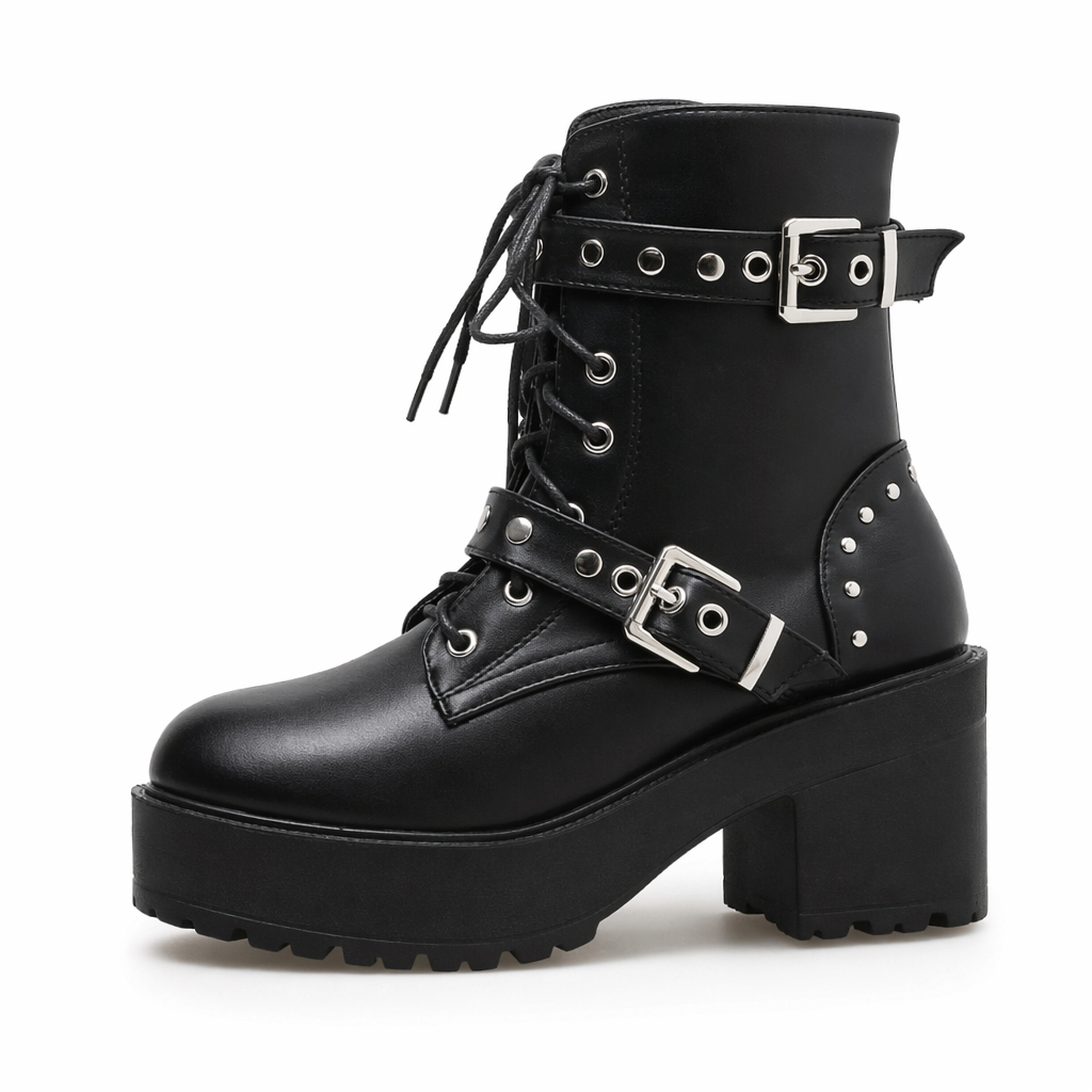 Black Goth Lace-Up Boots black shoes