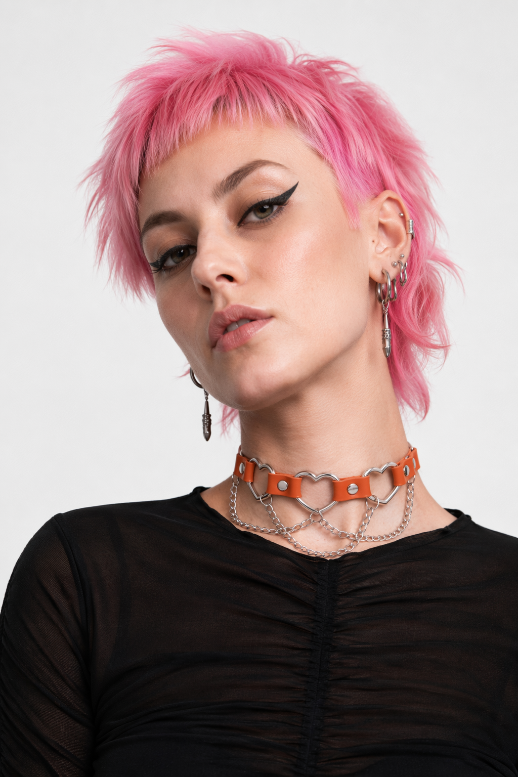 Faux Leather Heart Chain Choker' orange