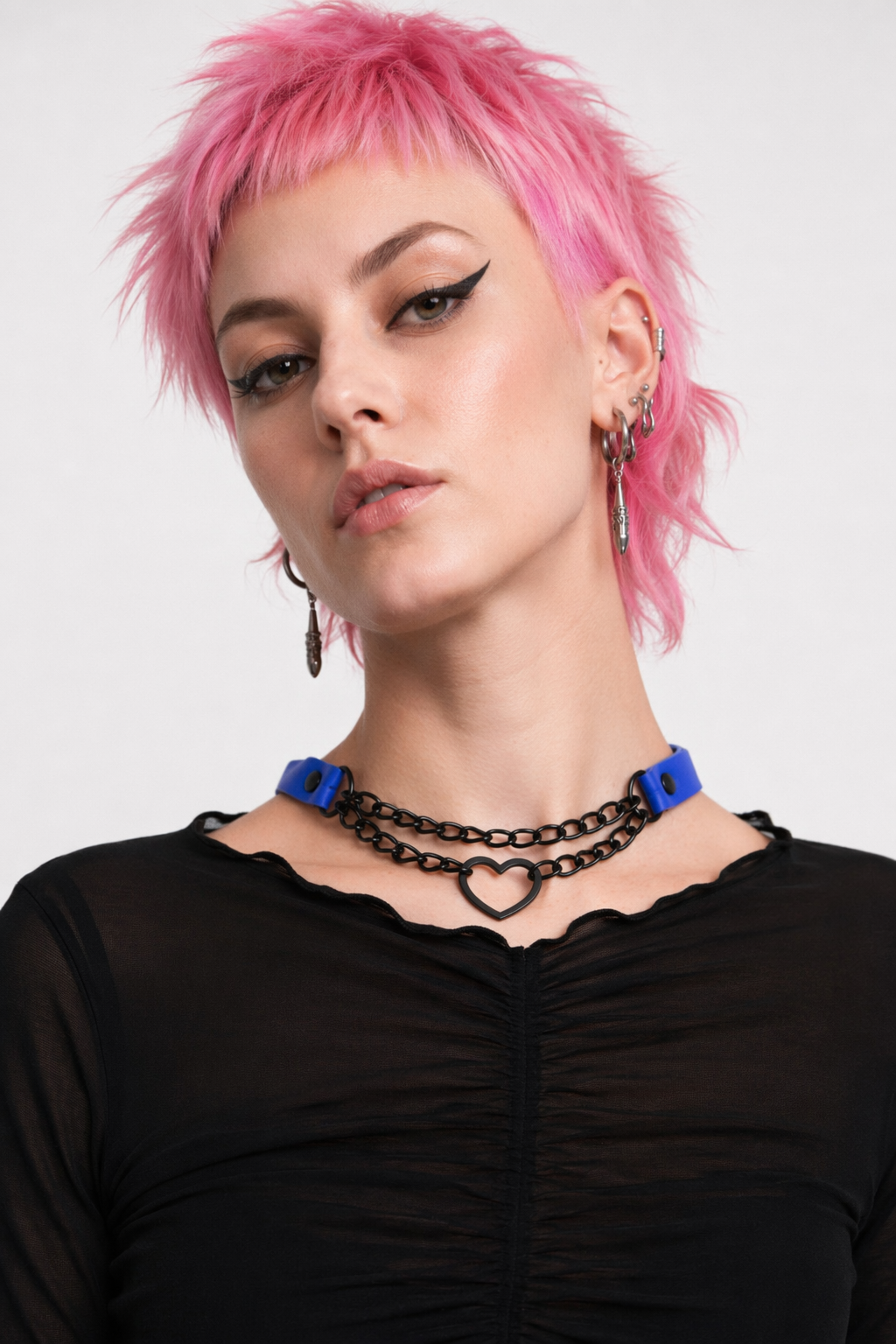Black Goth Heart Choker - 16 Colors Blue