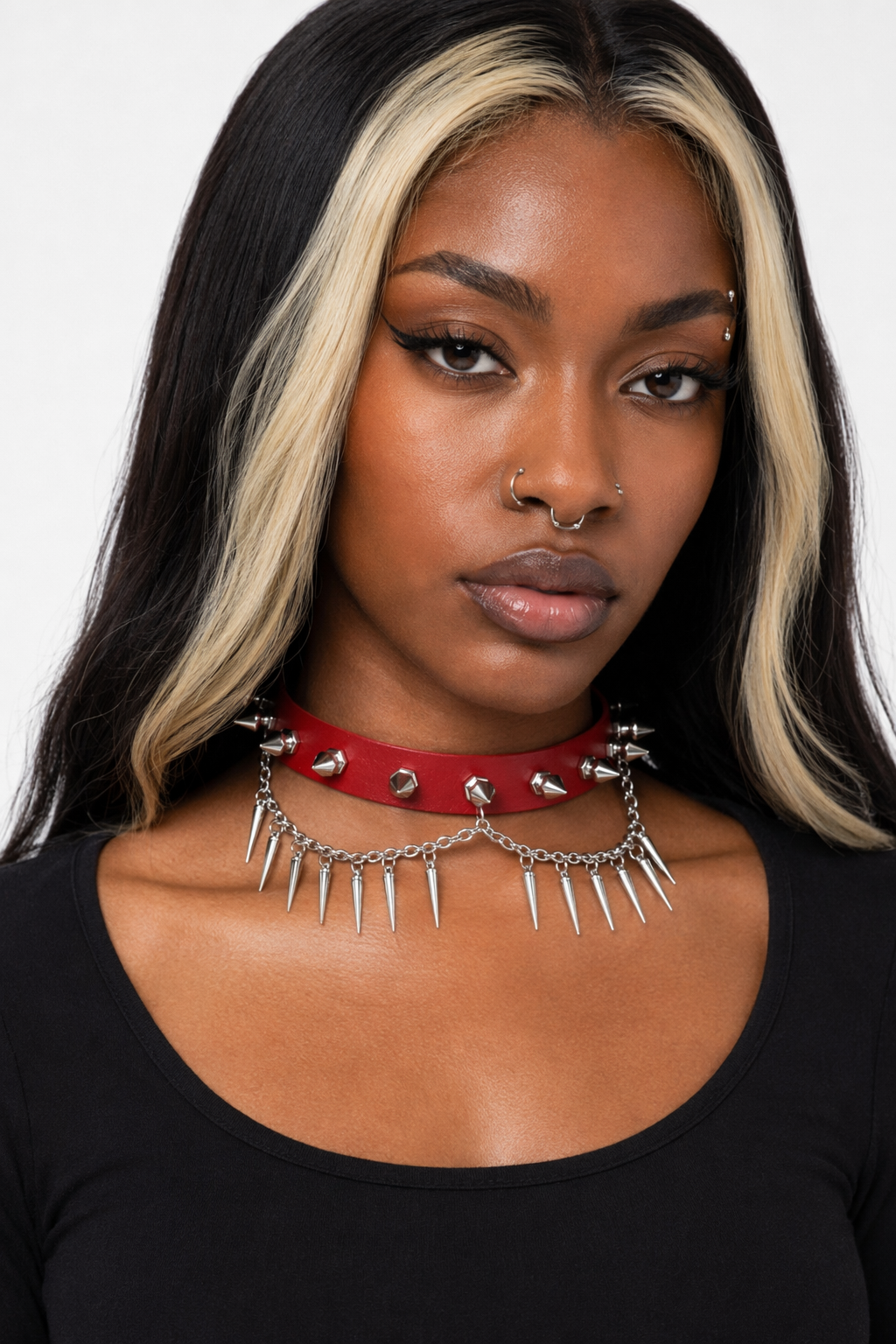 Spiked Chain Choker red