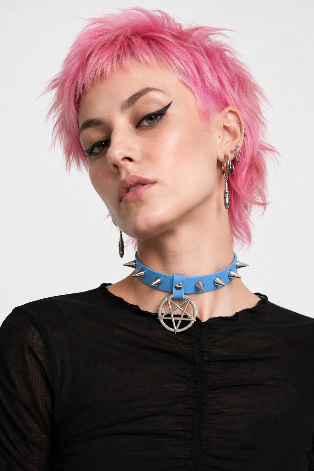 Alt Gothic Spike Choker - Darkest Depths light blue
