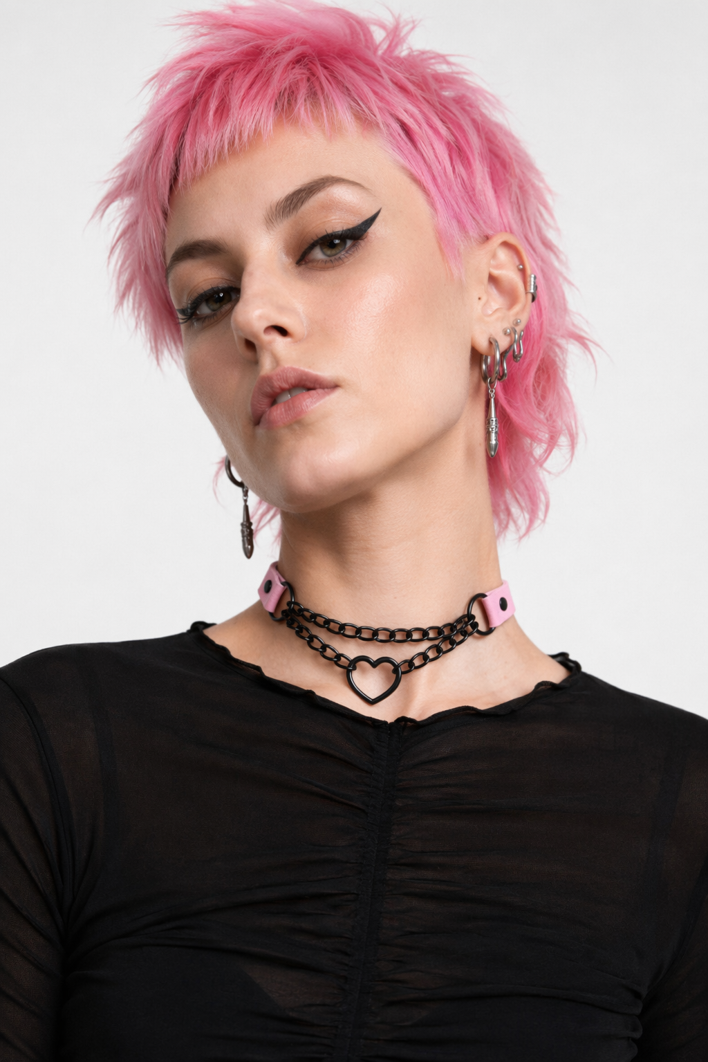 Black Goth Heart Choker - 16 Colors Pink