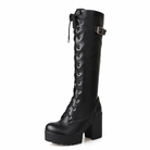 Gothic Lace-Up Knee-High Boots black shoes