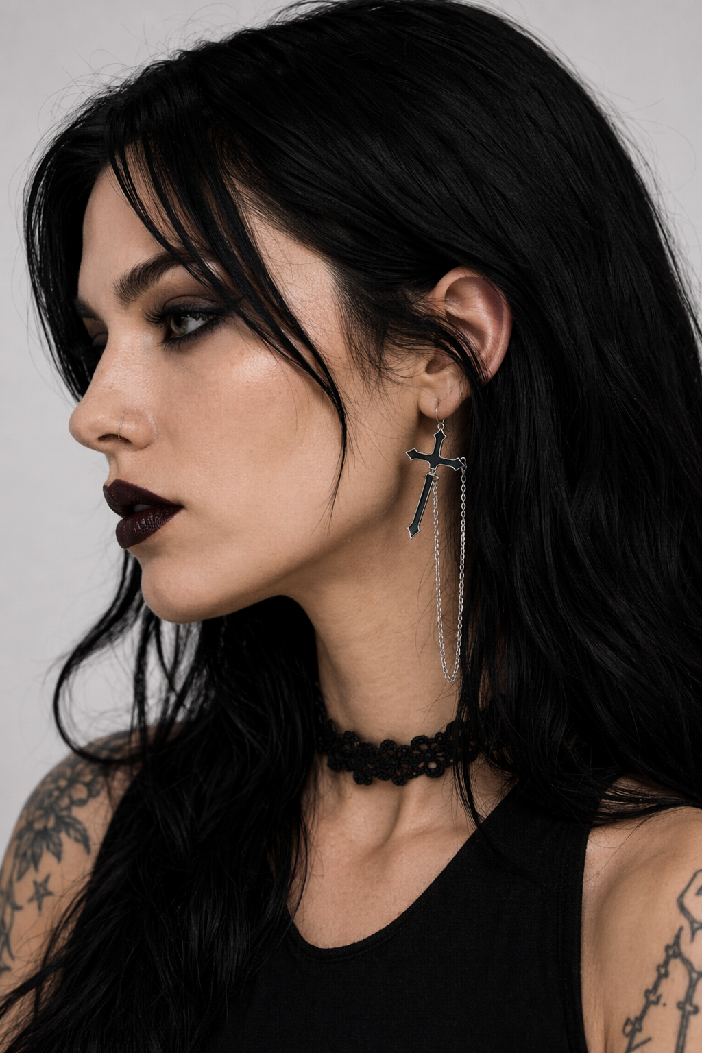 Black Gothic Cross Earring Default Title