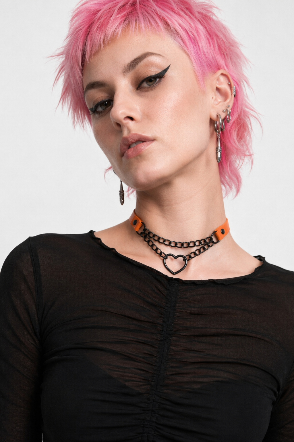 Black Goth Heart Choker - 16 Colors Orange