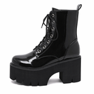 "Patent Platform Lace-up Boots" black shoes