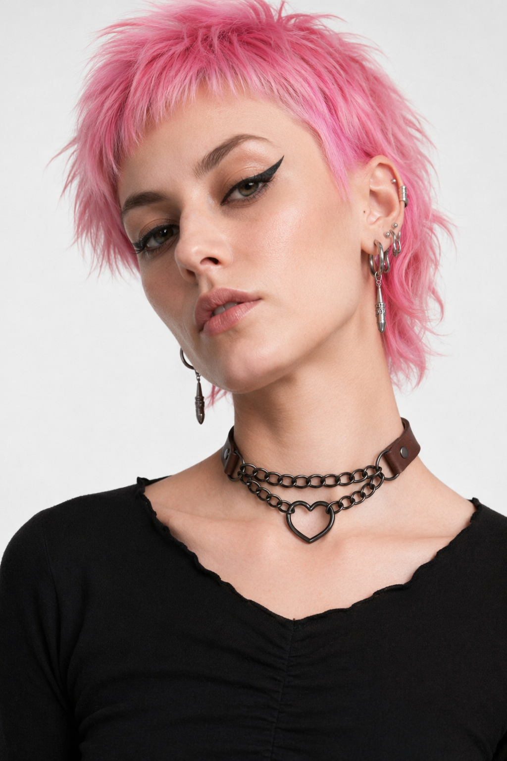 Black Goth Heart Choker - 16 Colors Coffee