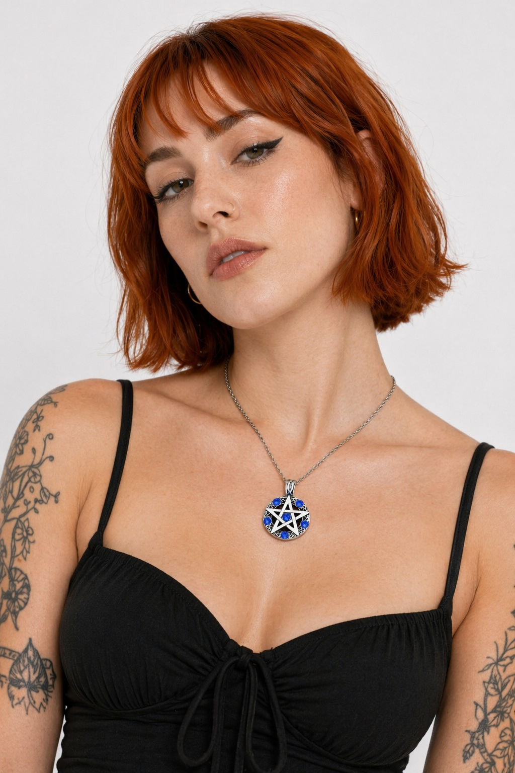 Pentagram Stone Pendant Necklace BP8-003blue