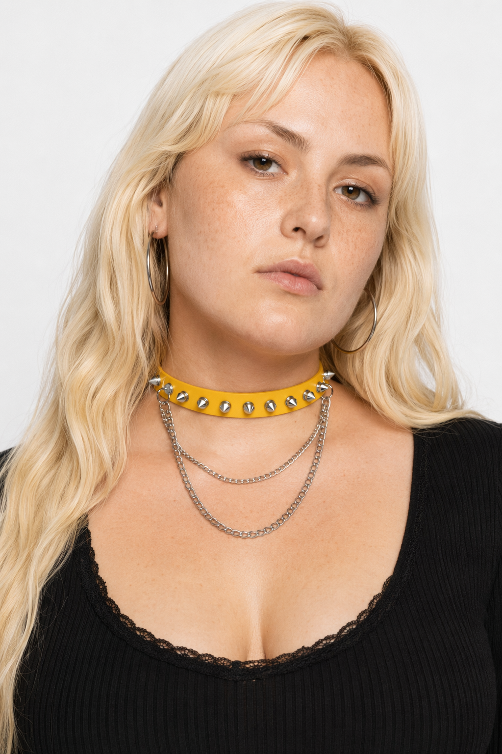 Studded Chain Leather Choker Yellow
