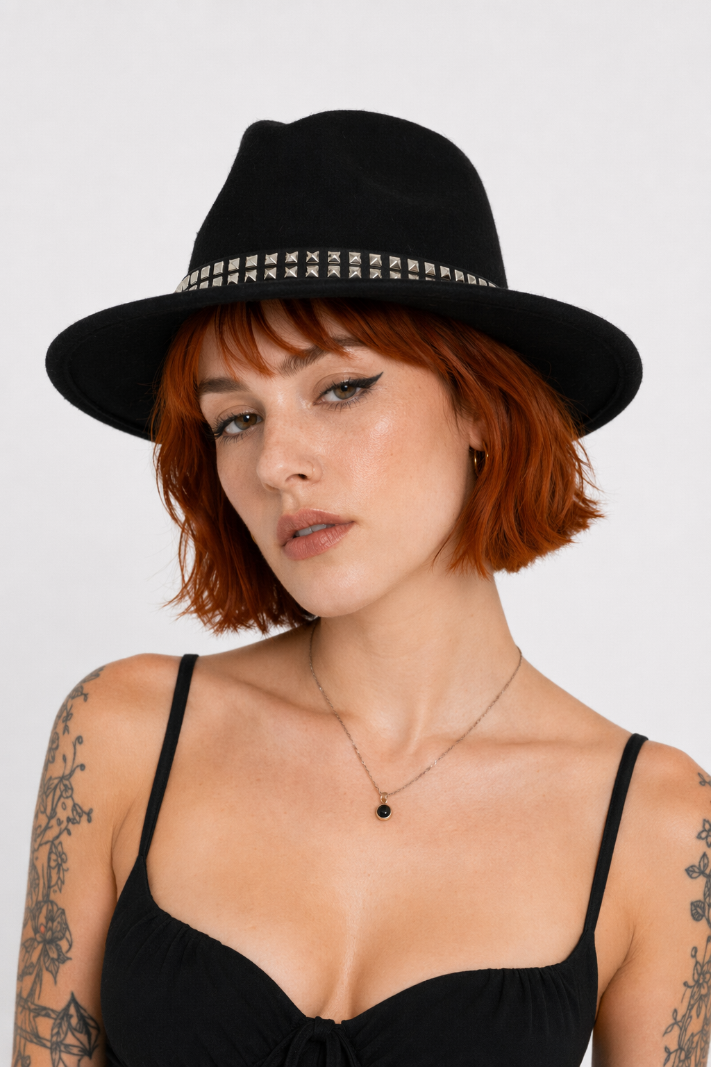 "Black Stud Fedora Hat" Black