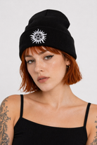 Black/Red Flame Pentagram Beanie Black