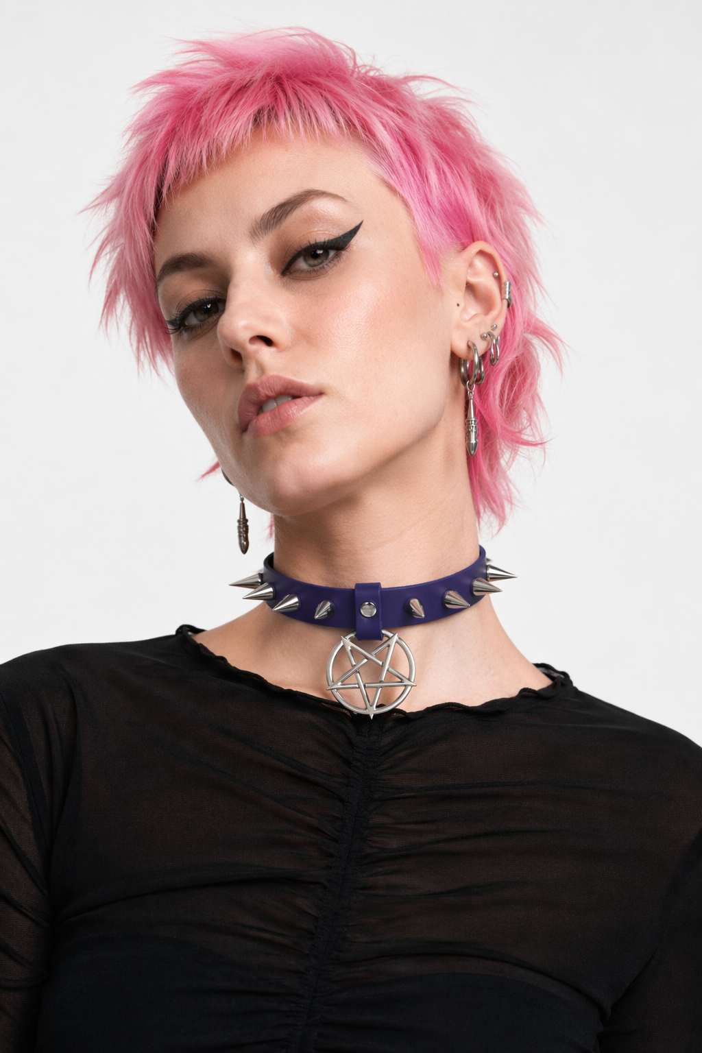 Alt Gothic Spike Choker - Darkest Depths blue