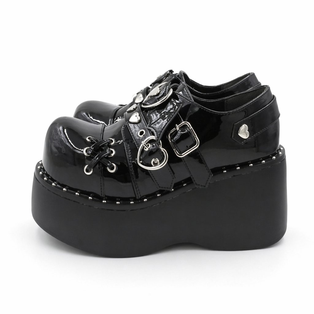 Black Gothic Platform Buckle Shoes black light1