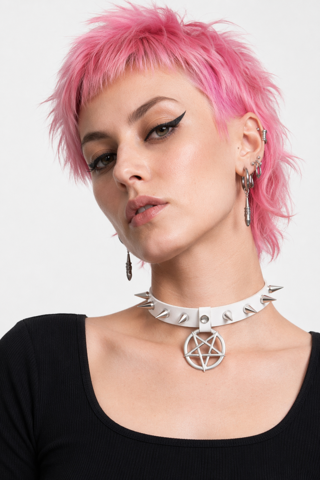 Alt Gothic Spike Choker - Darkest Depths white