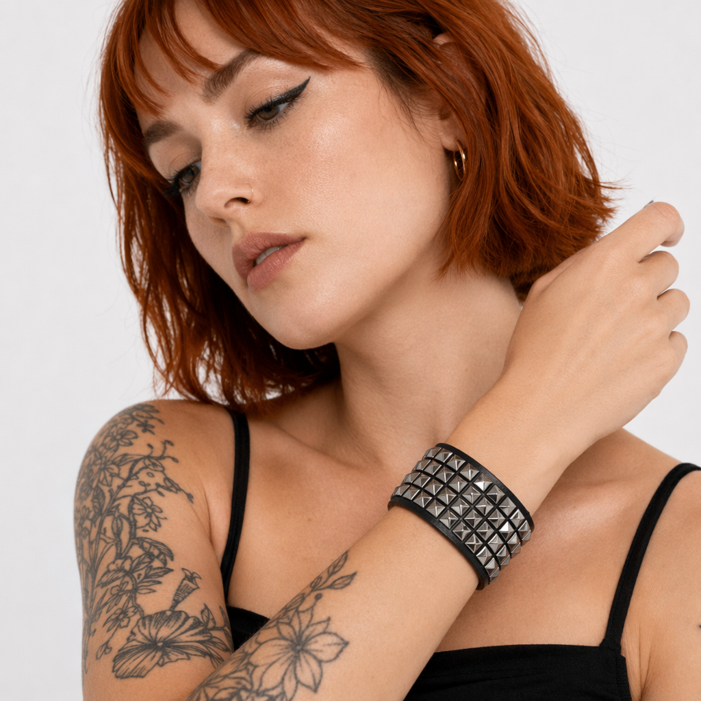 Studded PU Bracelet silver black
