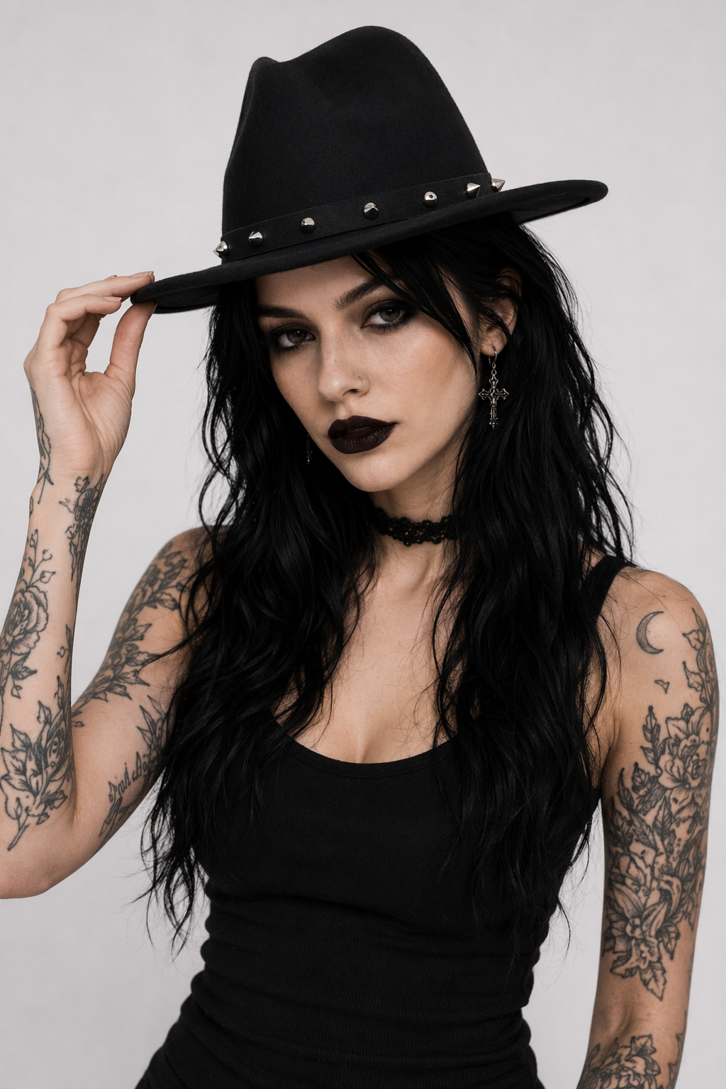 Studded Black Fedora - Gothic Style Default Title