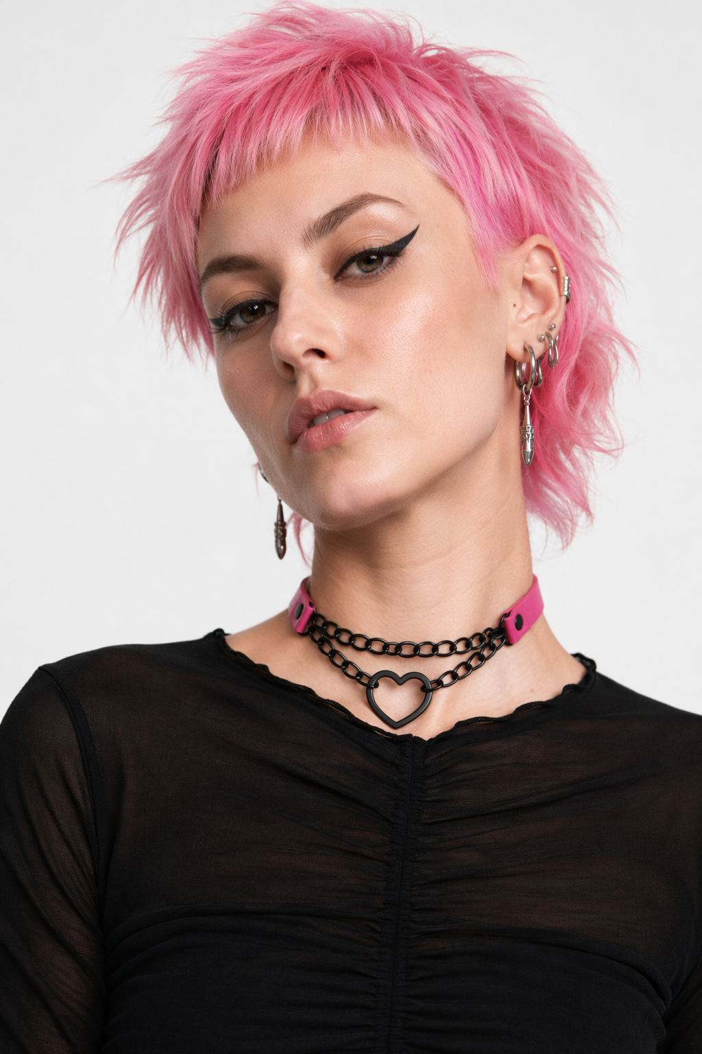 Black Goth Heart Choker - 16 Colors Rose