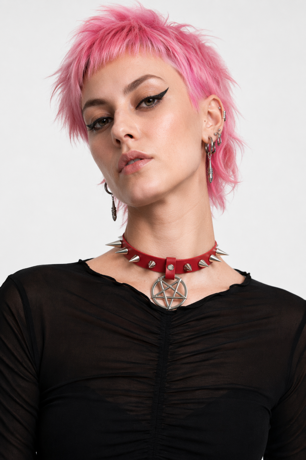 Alt Gothic Spike Choker - Darkest Depths red