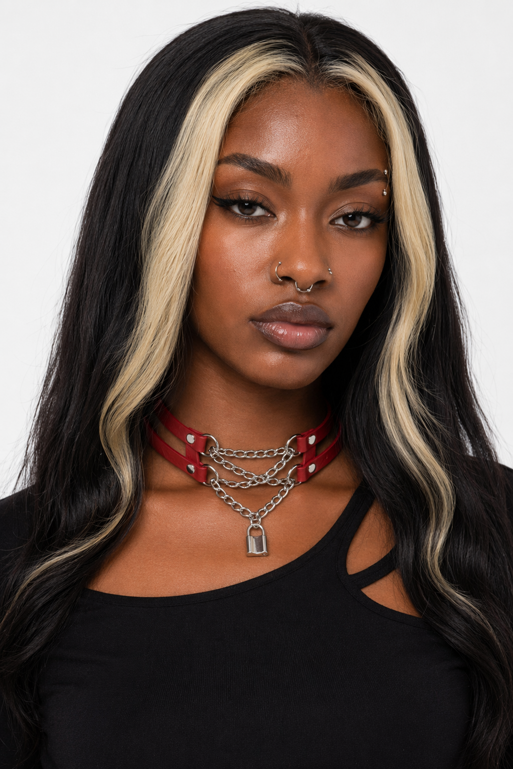 Leather Chain Choker red