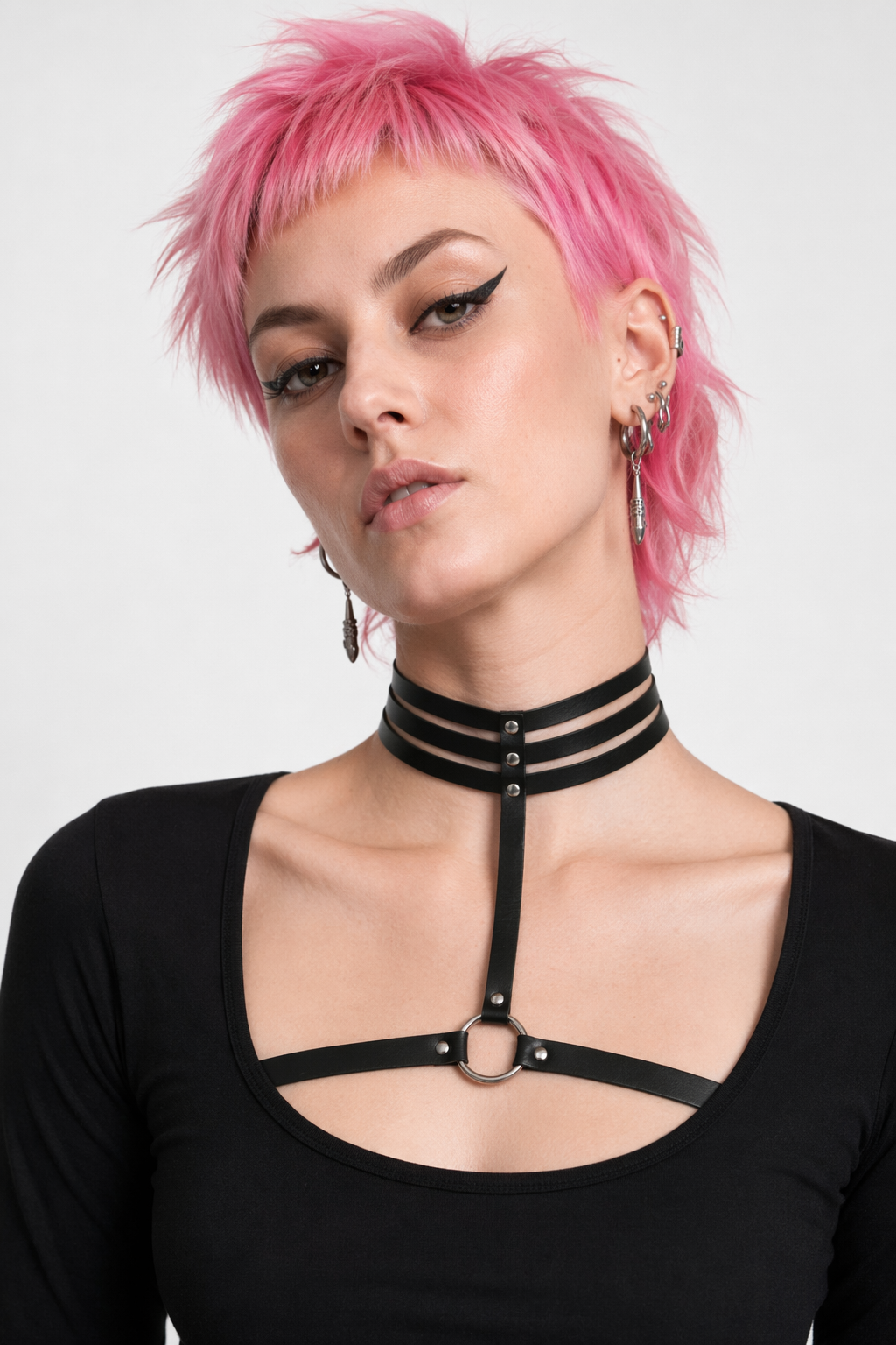 Dark Gothic Choker Harness Default
