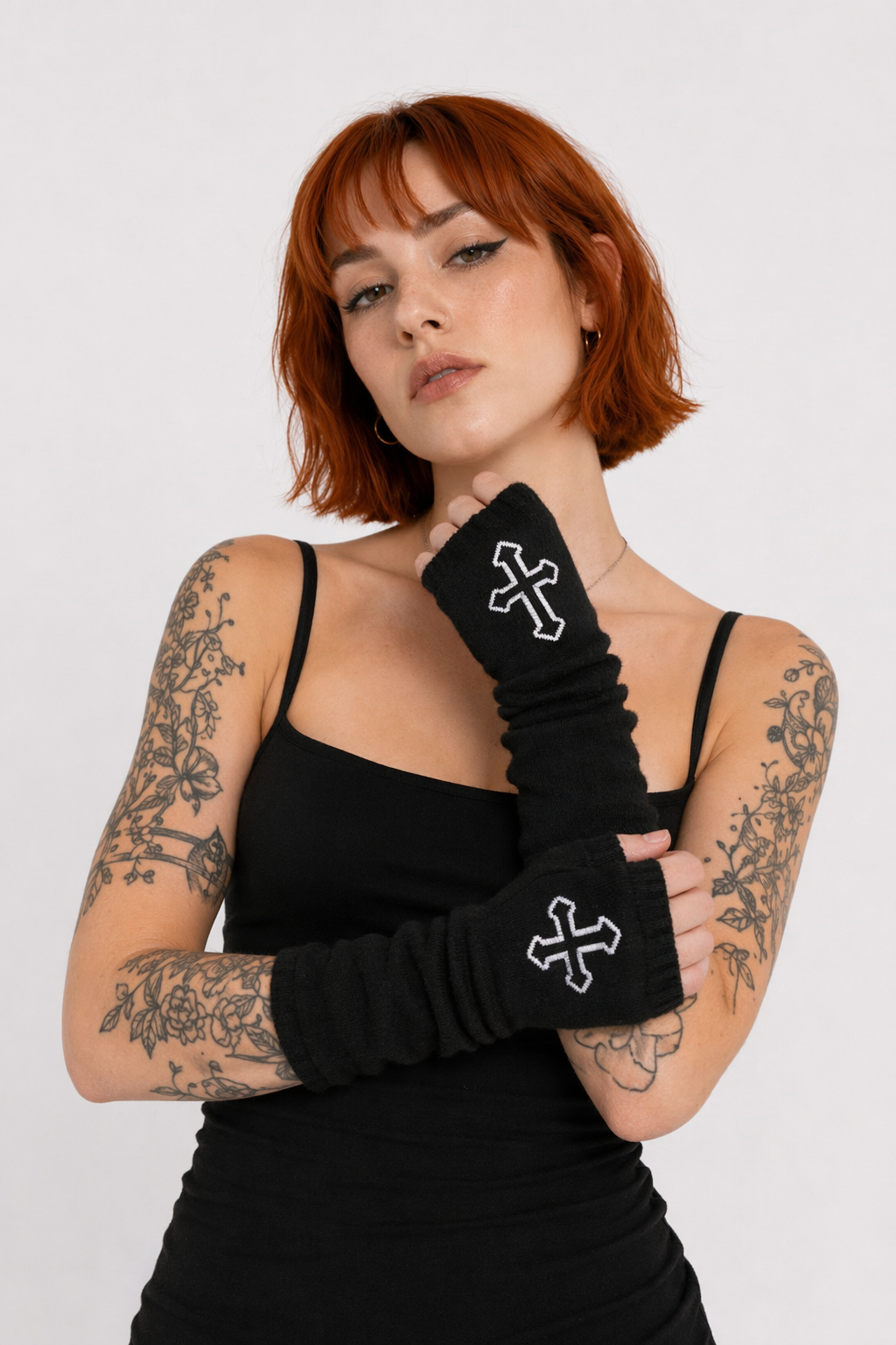 Black Cross Fingerless Gloves Default Title