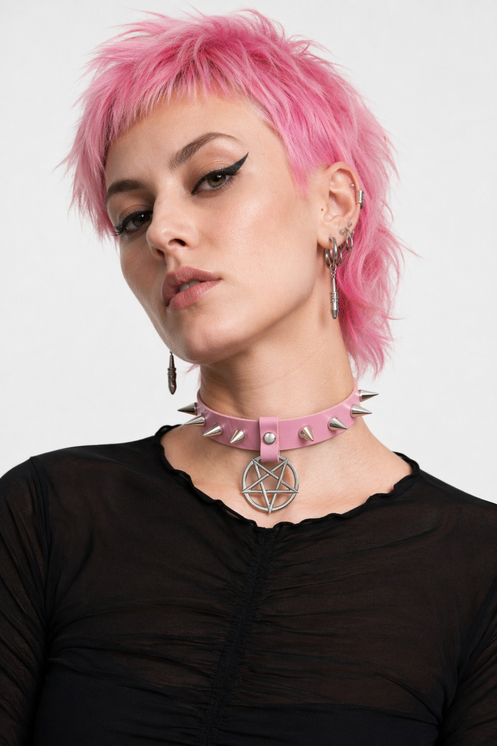 Alt Gothic Spike Choker - Darkest Depths pink