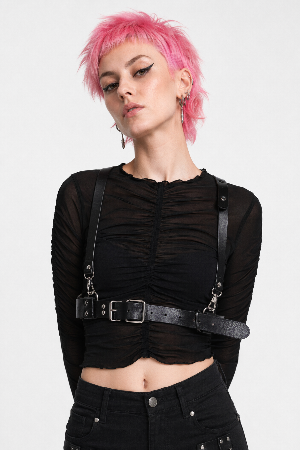 Black Faux Leather Harness Default