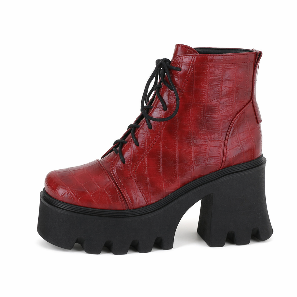 Gothic Lace-Up Leather Boots red