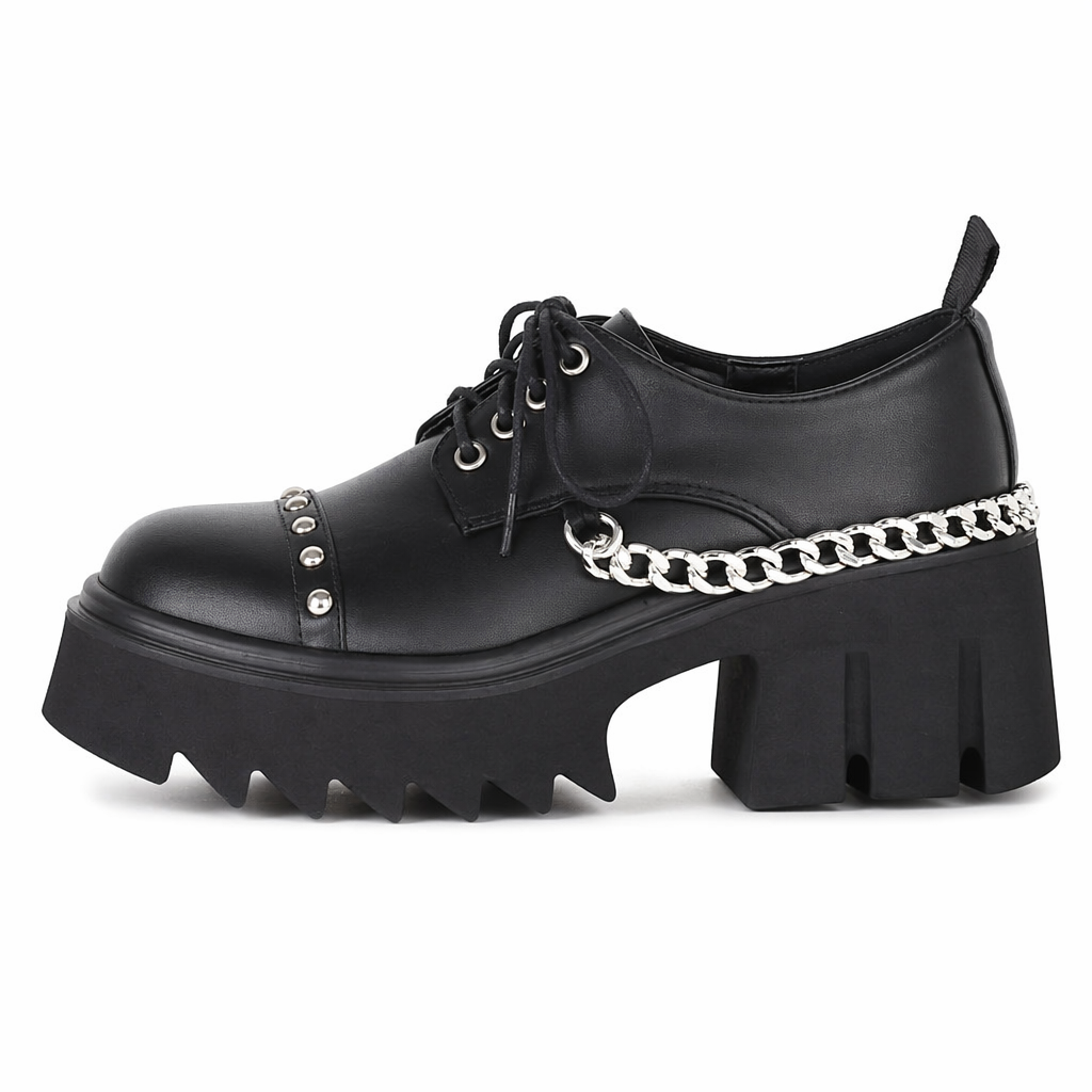 Gothic Chain-Studded Black Shoes. Matte effect