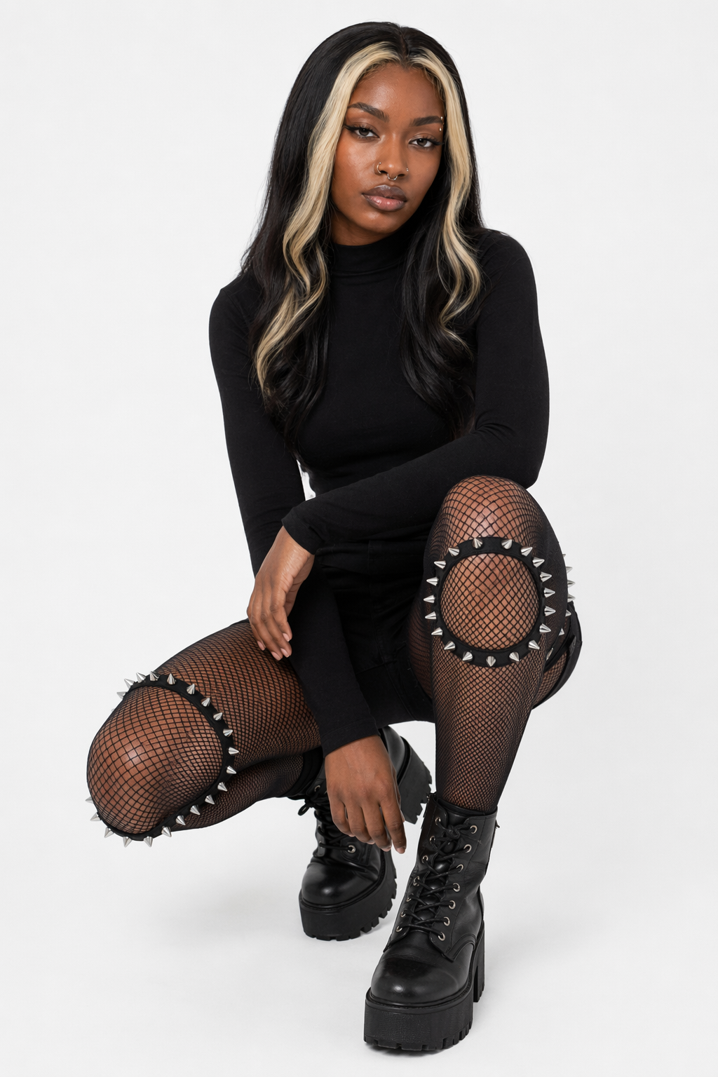 "Spike Garter Leg Harness - Edgy" Black