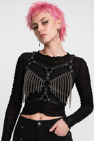 Gothic Chain Harness: Black Faux Leather' black