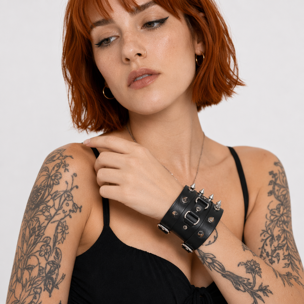 Unisex Spiked Leather Bracelet Default Title