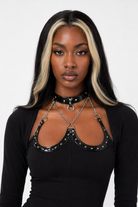 Black/Red Chain Choker Leather Bodysuit Black