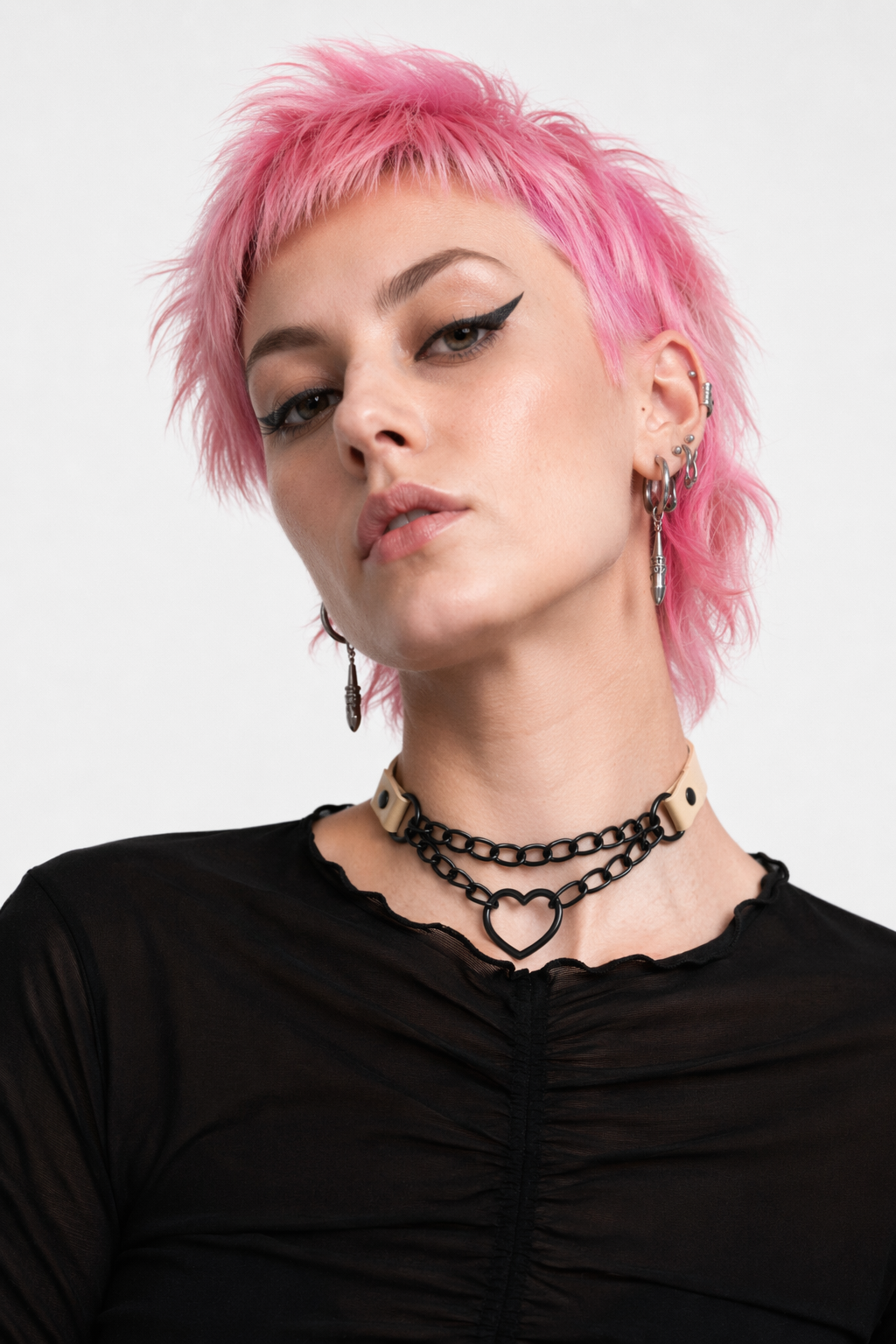Black Goth Heart Choker - 16 Colors Nude