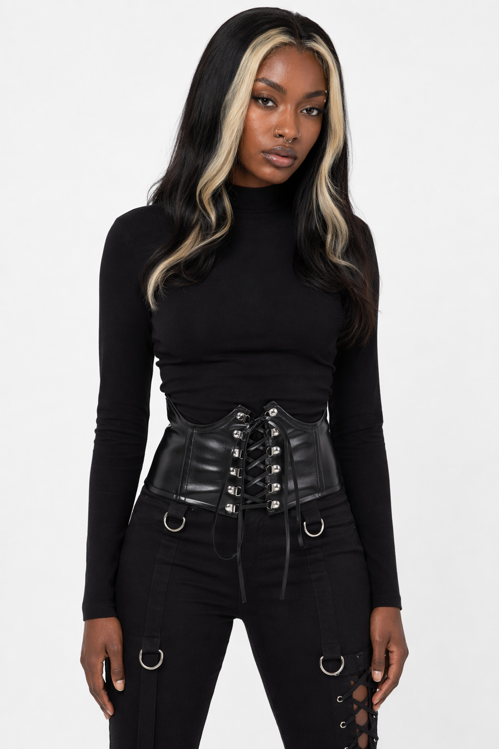 Black or Red Lace-Up Corset Belt Black 1