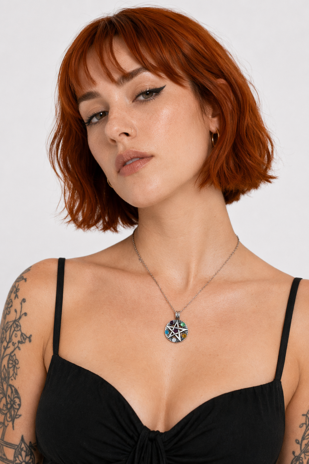 Pentagram Stone Pendant Necklace BP8-003multicolor