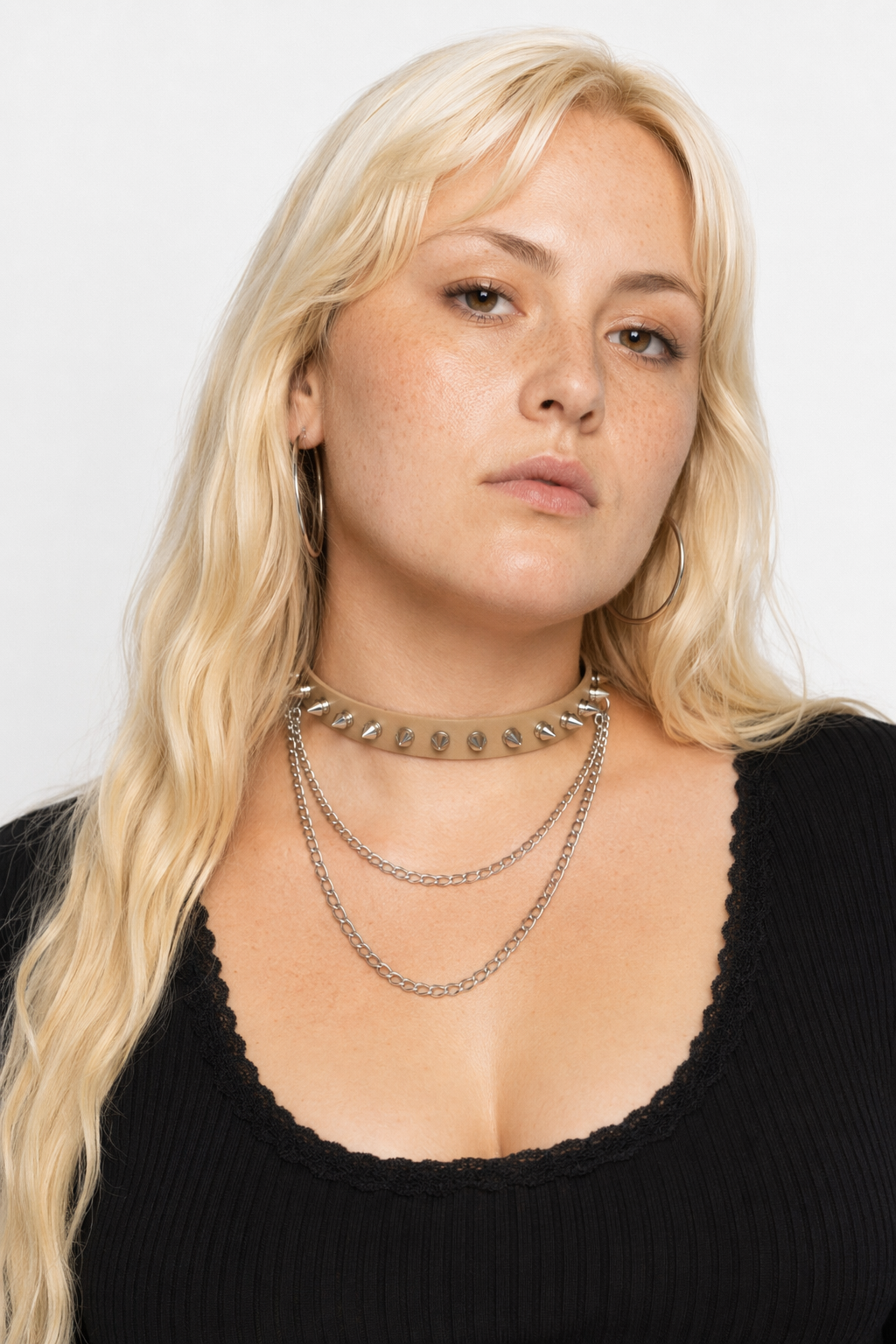 Studded Chain Leather Choker Nude