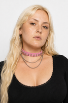 Studded Chain Leather Choker Pink