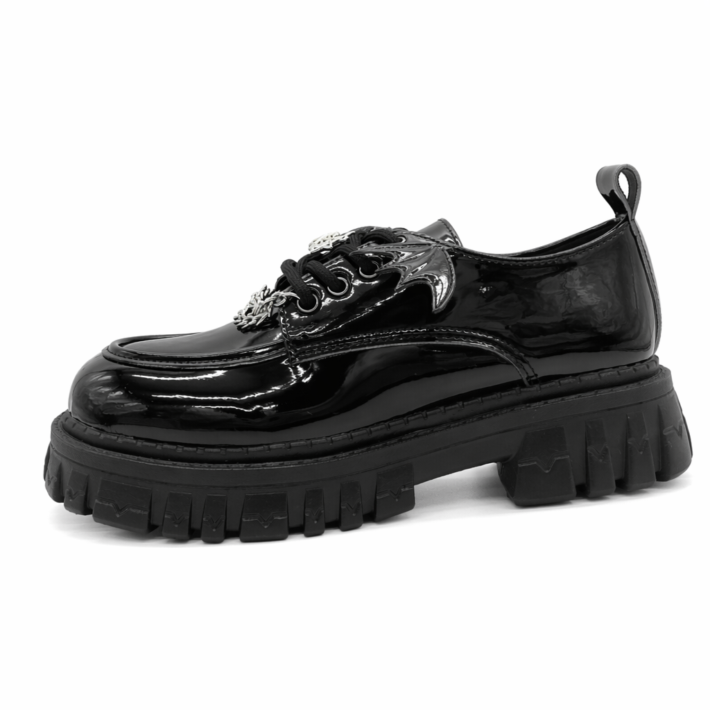 Goth Bat Wings Black Shoes Glossy Black
