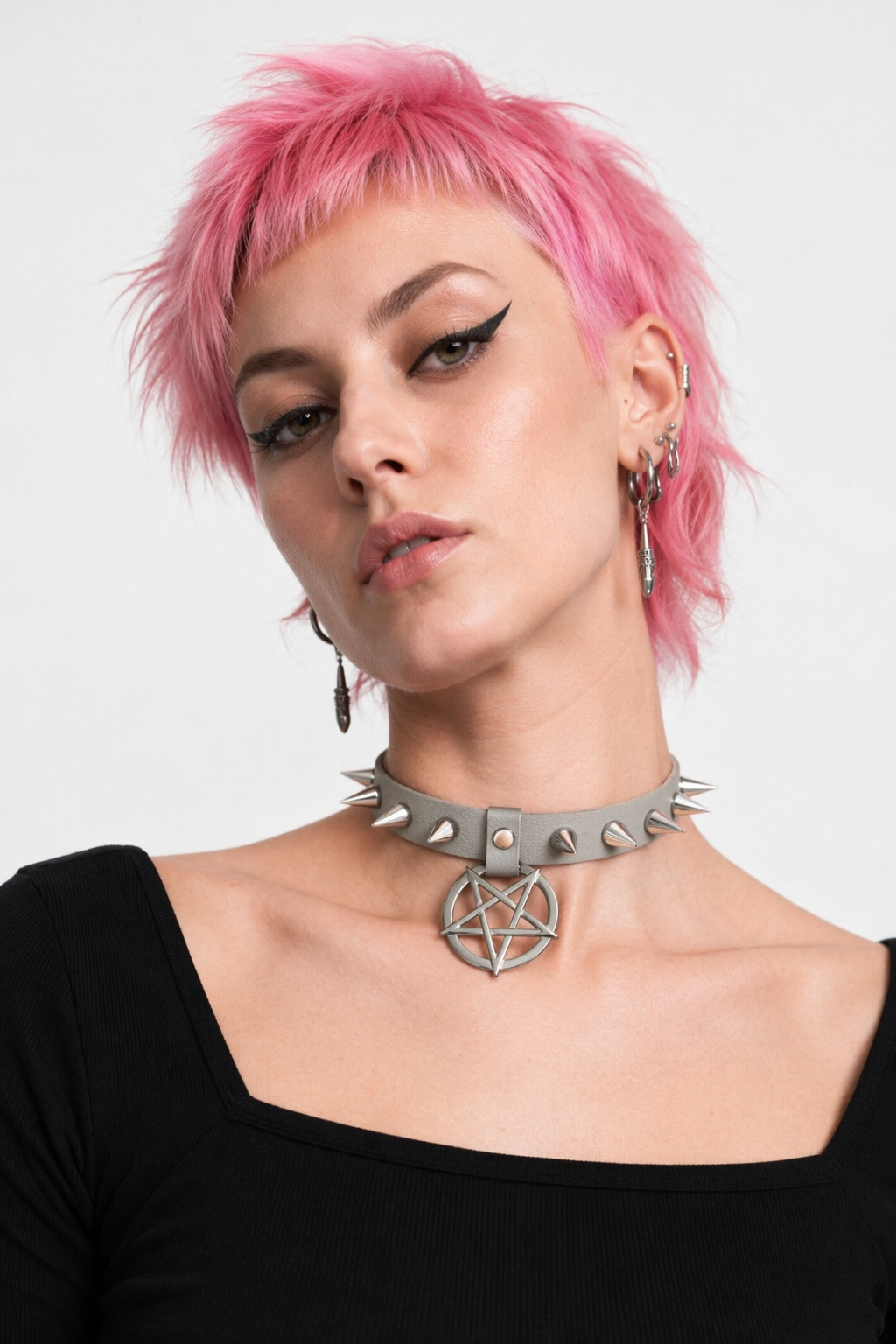 Alt Gothic Spike Choker - Darkest Depths silver color