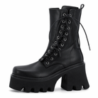 Black Lace-Up PU Leather Boots black