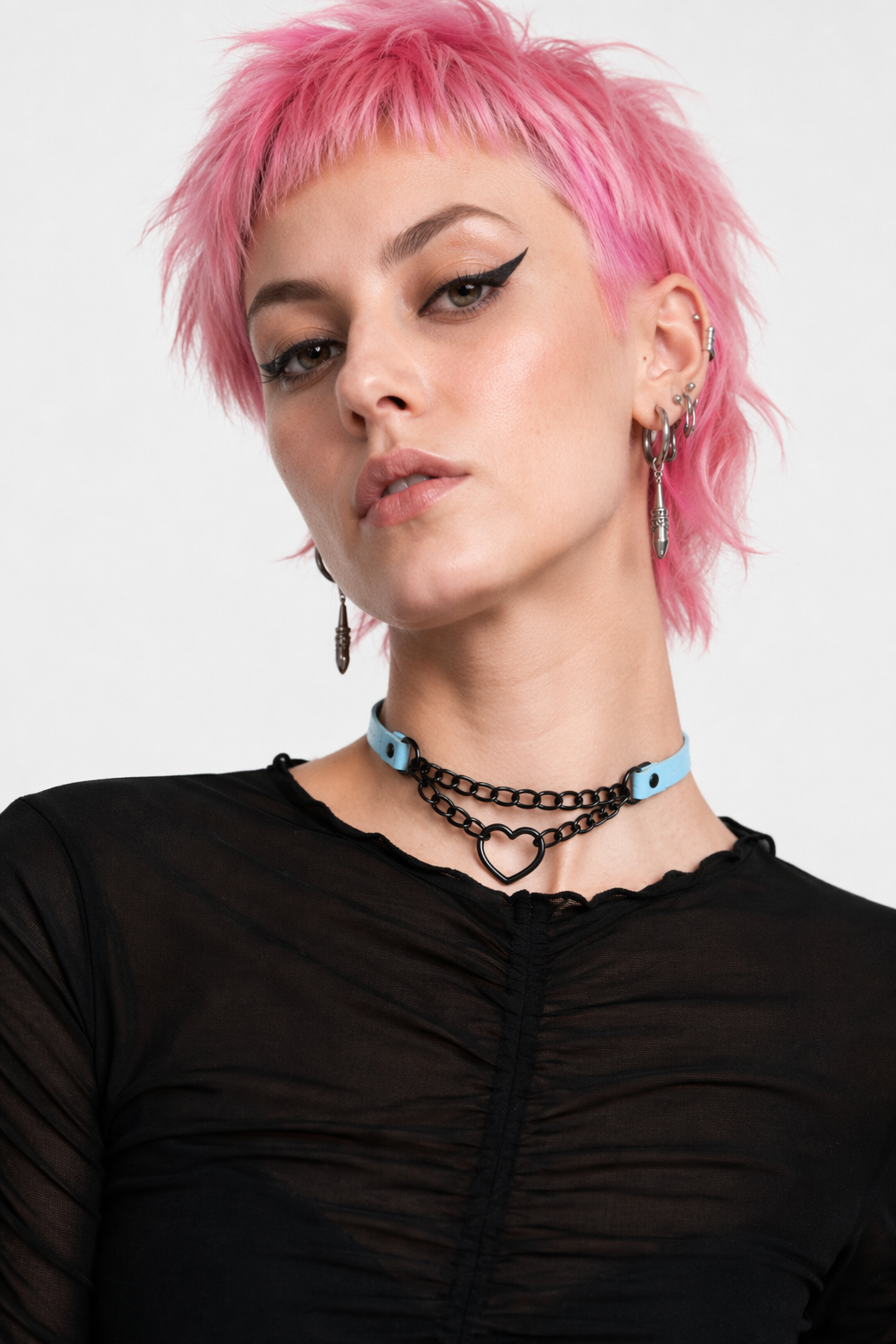 Black Goth Heart Choker - 16 Colors Sky Blue