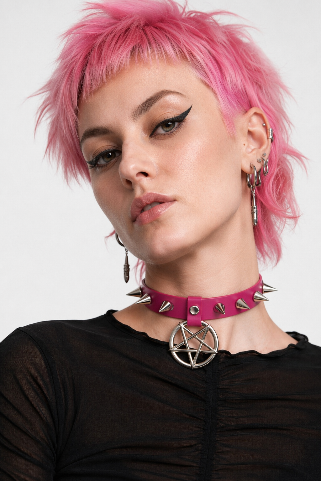 Alt Gothic Spike Choker - Darkest Depths rose red