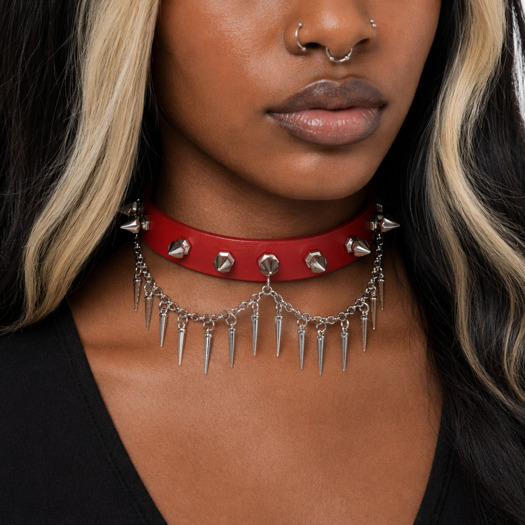 Spiked Chain Choker red