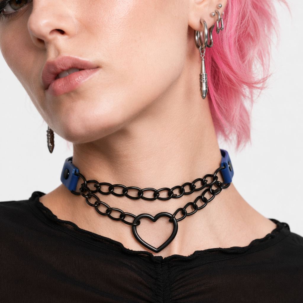 Black Goth Heart Choker - 16 Colors Blue