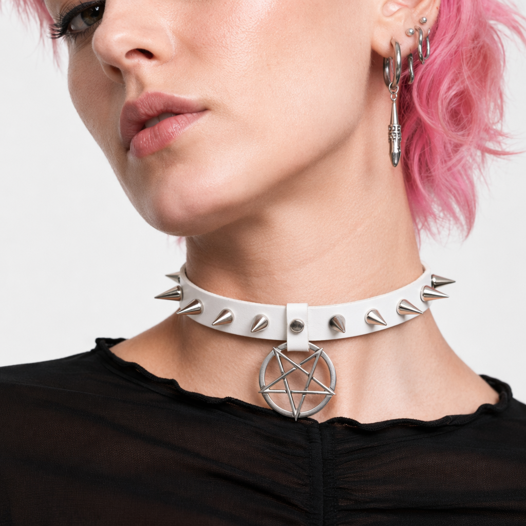 Alt Gothic Spike Choker - Darkest Depths white